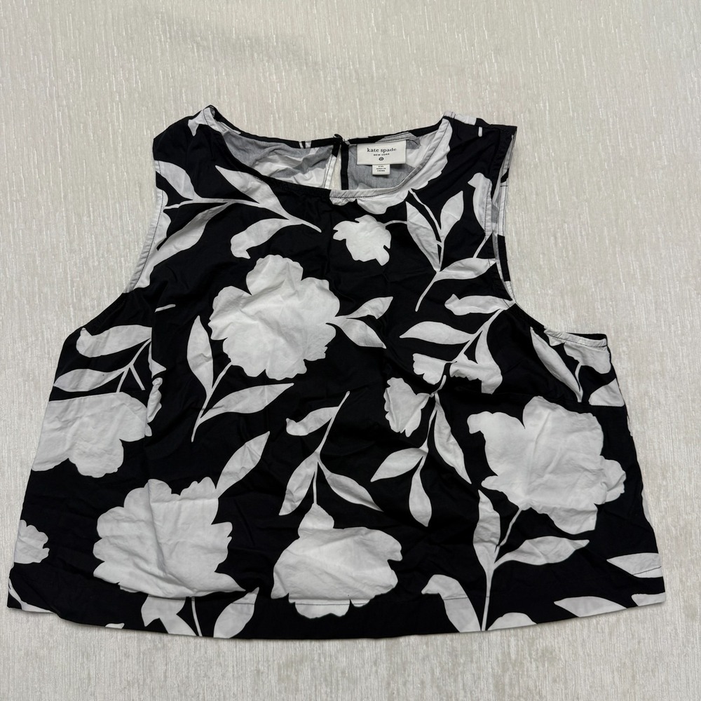 Kate Spade Floral Tank Top Womens 2XL Black White Cotton Keyhole Career Casual